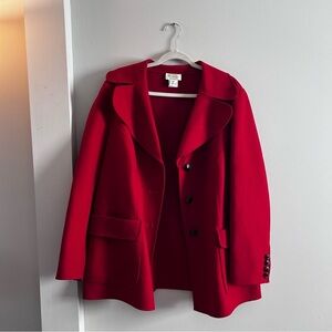 Talbots 100% Wool Women’s Red Pea Coat Size 16W Academia Quiet Luxury Old Money
